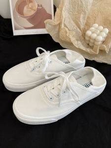 White Low-Top Fashionable Youth Trendy Casual Style College Hong Kong Style Flat Bottom Breathable Lightweight Canvas Shoes