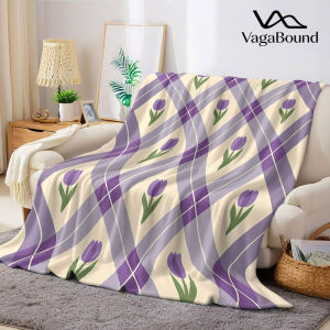 BILIBILI | Purple Argyle Tulip Flannel Blanket Warm Soft Halloween Christmas Decorative Couch Warm Cozy All-Season Gift