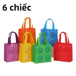 6 Chiếc Nhiều Màu Sắc Khối Xây Túi Tote Vải Không Dệt Có Thể Tái Sử Dụng Túi Quà Tặng Cho Tiệc Sinh Nhật Ngày Trẻ Em Di Chuyển Nhà