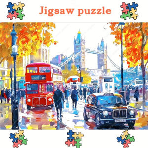 2000/1200/1000/500pcs Jigsaw Puzzles for Adults - Vibrant London Street Scene with Big Ben & Red Bus High-Quality Paper