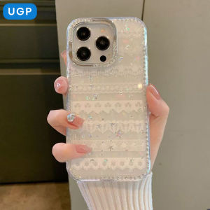 เคสโทรศัพท์มือถือ Apple 17Promax รุ่นใหม่ปี 2025 ลายลูกไม้สีขาวพร้อมเพชร ป้องกันรอยขีดข่วนแบบเต็มจอ ดีไซน์หรูหรา