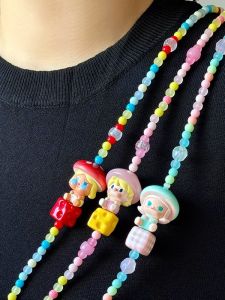 Pop Mart Mushroom Cute Grain Cellphone Chain Original Molly Small Sugar Snap Peas Beaded Chain Long Cross-Body Lanyard