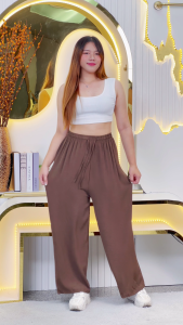กางเกงแฟชั่นผู้หญิง กางเกงขายาว เอวยางยืด ผ้าดีทรงหลวม ไม่มีกระเป๋าข้าง สินค้าพร้อมส่ง K9192