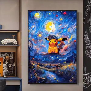 Potdemiel | Pokemon Van Gogh Starry Sky Anime Figures Pikachu Canvas Posters