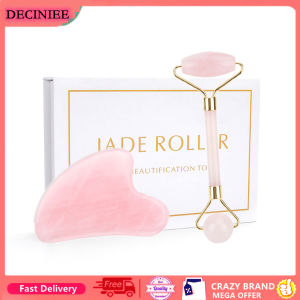 DECINIEE Face Lift Up Jade Stone Roller Rose Gua Sha Quartz Natural Crystal Stone Slimming Thin Chin Facial Skin Care Tools With Box Gift
