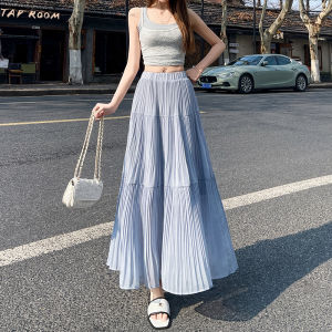 Váy Xếp Ly Màu Tím Cạp Cao Thường Ngày Cho Nữ Mùa Xuân Hè Mới Về Dáng Chữ a Che Hông Dài Xếp Ly