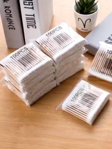 100Pcs/30Pcs/Pack Double Head Cotton Swabs Bamboo Stick White with Plastic Wrapper Eco Friendly