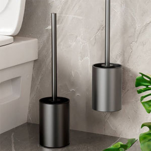 Space Aluminum Toilet Brush Holder Set Bathroom Wall Mounted Hanging WC Clean Tool Vertical Stand Long Handle Toilet Wash Brush