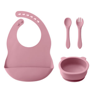 Wholesale Silicone Children Tableware Baby Feeding Set Silicone Sucker Bowl Dishes Plate Spoon Fork Waterproof Bibs Baby Stuff
