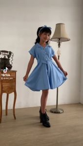 Two Mix Dress Anak Perempuan Kasual Bonus Bandana Bahan Kain Katun Usia 1-12 Tahun 4140