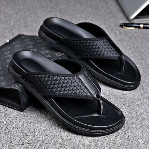 Mens Genuine Leather Sandals Slip-On Summer Anti-Odor Lightweight Beach Shoes Breathable Casual Flat Heel Rubber Sole