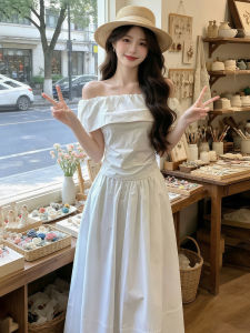 HUAYILING | Off-shoulder White Set Dress 2 Pieces