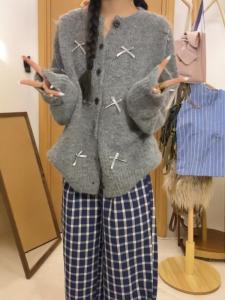 Womens Clothing Bows Classy Heavy Industry Soft Glutinous Gray Korean Style Loose European Station Stylish Top Clothes Classic Style