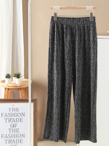 Fashionable High Waist Wide Leg Pants Casual Bright Thread Womens Loose Straight Cut Trousers Comfortable Breathable Polyester Blend