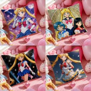 Bandai | Sailor Moon Ami Mizuno Anime Plush Pillow Cover Soft Short Plush Cushion Cover For Sofa Bedroom Home Decor Gift Decoration