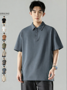 Wood soon | Japanese Style New Solid Heavyweight Retro Leisure Mens Short Sleeve Polo Shirt