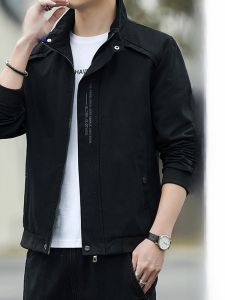 ROMON | Lormen Mens Jacket Fashionable Thin Loose Stand Collar Workwear Windproof Outerwear Fleece Lined Spring Summer Autumn Winter