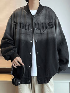 Retro American Washed Gradient Baseball Jacket Mens Trendy Outerwear Spring New Style Couple Match Loose Fit Youth Casual