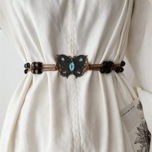 เข็มขัดผู้หญิงแบบผูกโบว์สไตล์โบฮีเมียน ทำจากเชือกทอแบบผูกเอว กิ๊บติดรูปผีเสื้อ ตกแต่งด้วยคริสตัล เข็มขัดแบบสวมเดียว