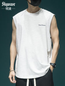 Summer Thin Cotton Bamboo Sports Vest Mens Large Size Fitness Sweatshirt Sleeveless T-Shirt Youth Trendy round Neck Vest