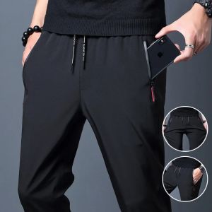 Mens Casual Pants Straight Slim Fit Elastic Waist Jogger Korean Classic Blue Black Gray Male Brand Trousers Plus Size