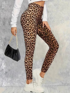 High Waist Leopard Print Yoga Leggings Womens Tight Fit Base Layer Pants Casual Nine-Foot Bottoms Thin Model Chinese Made