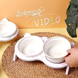 Rennas Cat Ceramic Bowl Cat Food Bowl Dog Bowl Large Caliber Anti-over Pet Bowl Ceramic Cat Food