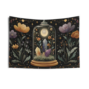 VIKAMA Bohemian Starry Moon Crystal Glass Cover Tapestry Phong Cách Phù Thủy Hoa Nền Vải Cho Phòng Thiền Phòng Ngủ Treo Tường