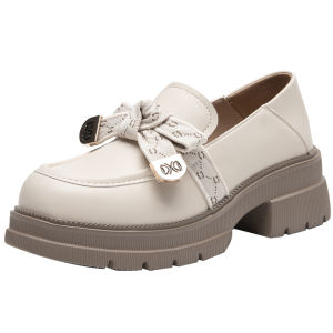 DUSTO | British Style Bow Loafer Shoes Easy-On Thick Sole Versatile Round Toe Leather