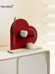 Mandelda Creative Clock Living Room Entrance Tabletop Decor Heart Shaped Storage Rack Artistic Home Decorations Wood Material