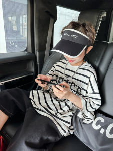 Boys Stripe Short Sleeve T-Shirt Pure Cotton Summer Fashion Brand New Half Sleeve Youthful Style Casual Loose Fit round Neck