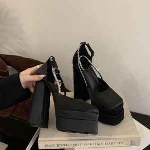 Korean Style High Heel Sandals Cross Buckle Thick Bottom Platform Waterproof Fashion Show Slip-On Womens Shoes