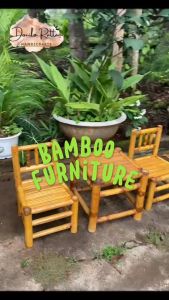 Bàn ghế tre sân vườn để ngoài trời- Ghế làm bằng tre decor cho quán cà phê bún đậu mắm tôm cho người lớn và trẻ em
