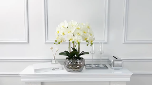 high grade well designed table flower +white vase artificial Latex orchid flower arrangement real touch ins popular