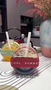 【SG】Ice Cube Bottle with Straw Ice Bottle Cup Zero Touch Press Ice Cube Mold Water Bottle with Lid for Freezer Cocktail
