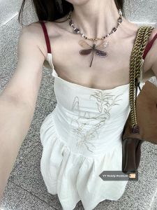 French Style White Strapless Dress Womens Winter Beach Vacation Long Dress Small Design Floral Print Skirt High Waist A-Line