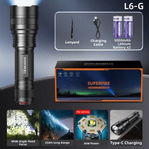 SUPERFIRE | Rechargeable High Brightness Long Range Focused LED Flashlight Outdoor Emergency Durable