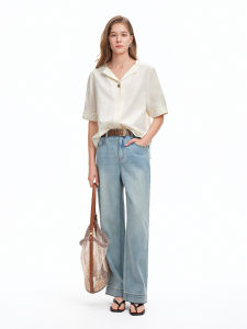 DUSHU | French Design V-Neck Short Sleeve Shirt