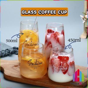 Homehub 450ml 500ml Glass Coffee Cup Tea Milk Yogurt Mug Creative Transparent Letter Pattern Drinkware