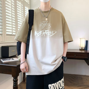 เสื้อยืดแขนสั้นผู้ชาย ชุดกีฬา แฟชั่น เสื้อผ้าเด็กโต ฤดูร้อน ผ้าฝ้ายผสมโพลีเอสเตอร์ ระบายอากาศได้ดี เสื้อผ้าเด็กชาย