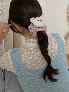 Cute Cartoon Plush Hair Ties Ageless Plaid Hair Bands Sweet Head Ropes Fashionable Hair Accessories for Women Girls