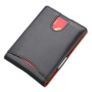 New Anti RFID Genuine Leather Mens Money Clip Wallet Female Credit Card Case Male Metal Bill Clamp Cash Holder Purse For Women