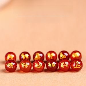 Zodiac Red Agate Beads Red Rope DIY Bracelet/Necklace Braiding Chinese Zodiac Cow Birth Year Woven Hand Strap Beads Accessories