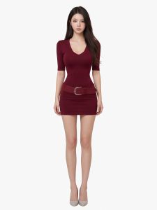 qiaocong | Elegant V-Neck Waist Slimming Mini Dress