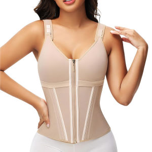 Double Compression Vest Bra Waist Trainer Corset With 17 Steel Bone Flat Belly Strap Slim Body Shaper Fajas High Shapewear