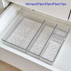 Clear Plastic Drawer Organizers Set Versatile Bathroom and Vanity Drawer Organizer Trays Storage Bins for Makeup Kitchen Gadgets