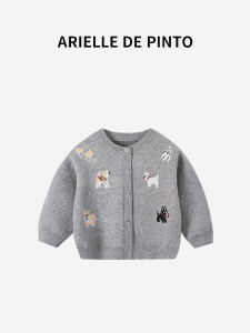 Arielle De Pinto Girls Cartoon Knit Sweater Cardigan Spring Sweet Comfortable Fashionable Kids Clothing Soft Cotton Blend