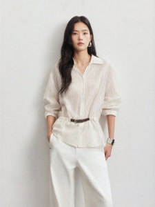 Vero Moda | Autumn New Lycell Yarn Blended Shirt Womens Stripe and Pleated Collar
