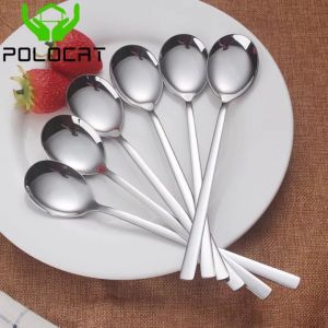 Polocat 1/4/8pcs Korean Stainless Steel Spoon Fork Thickened Cutlery Square Shank Tableware#1