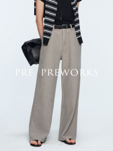 Lightweight Minimalist Heavy Embroidery Denim Wide Leg Pants Cotton Stretch Jeans Casual High Waist Long Trousers for Women